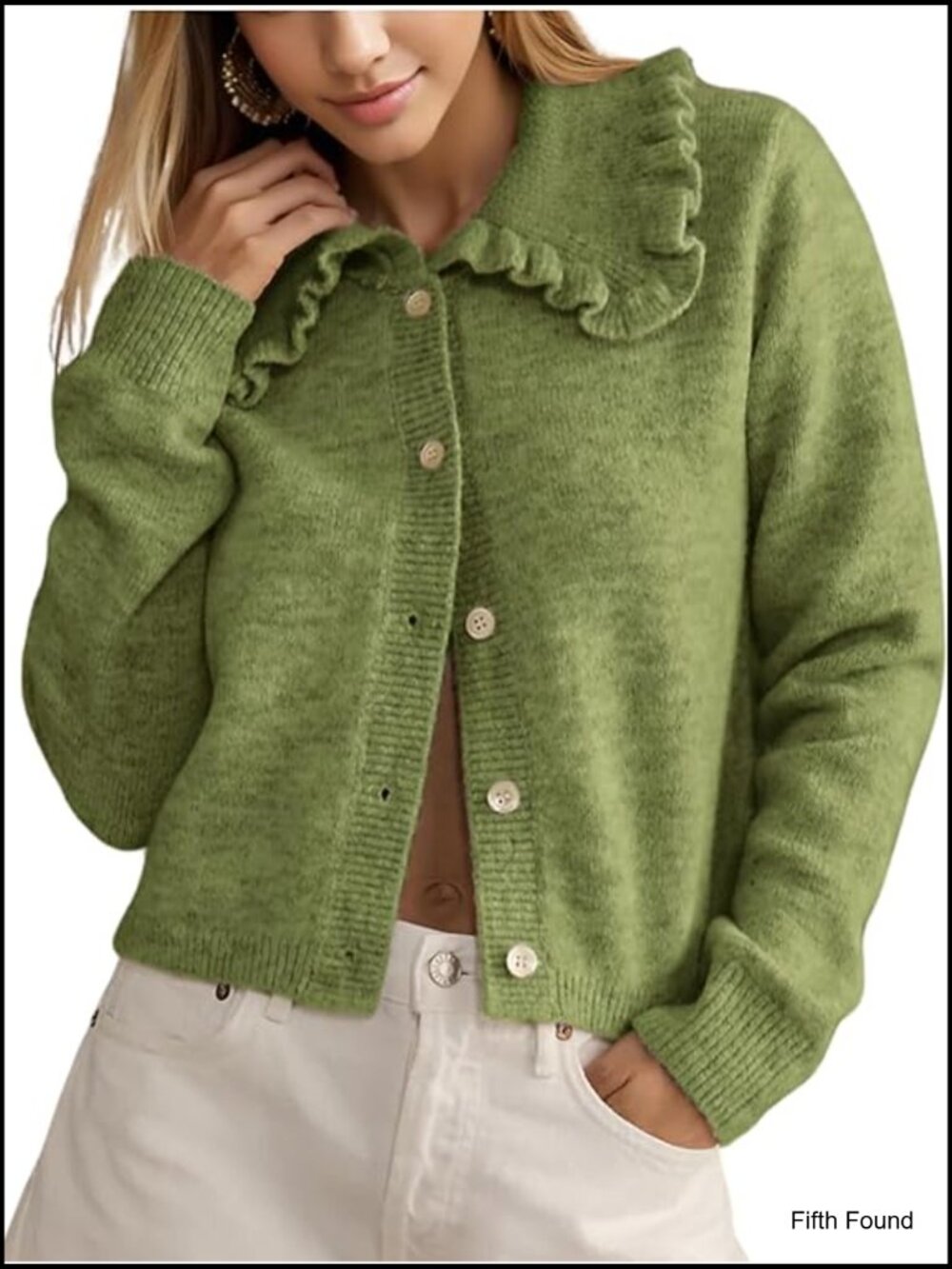 Y2k Ruffled Collar Crop Cardigan - Classic Button Down Long Sleeve Sweater